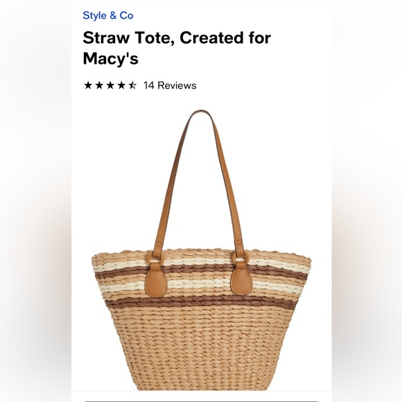 Style & Co. Natural Stripe Straw Large Tote with Tassels - Picture 5 of 7